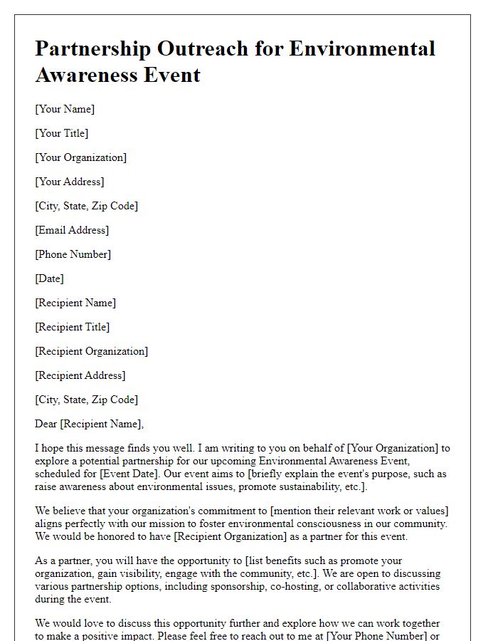 Letter template of partnership outreach for environmental awareness event