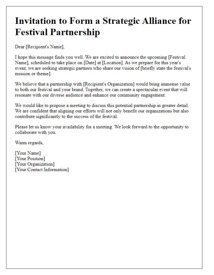 Letter template of strategic alliance invitation for festival partnership