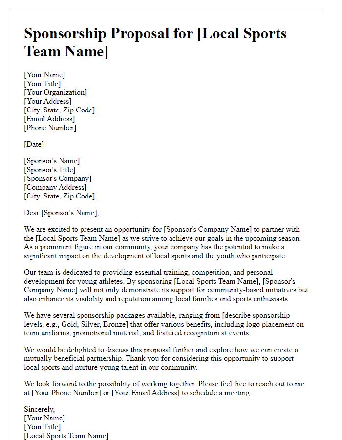 Letter template of sponsorship proposal for local sports team.