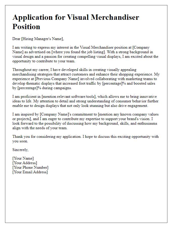 Letter template of Art Job Application for Visual Merchandiser