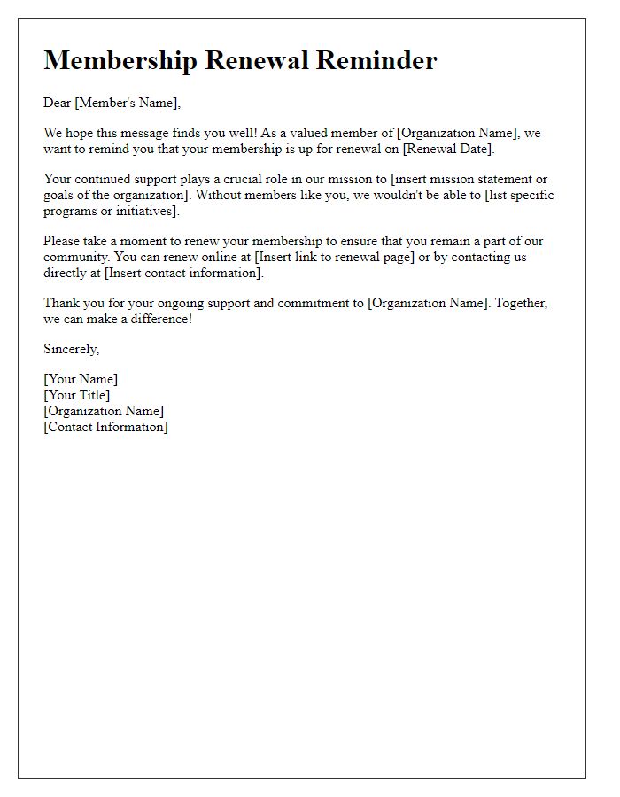 Letter template of Membership Renewal Reminder for Non-Profit Organizations