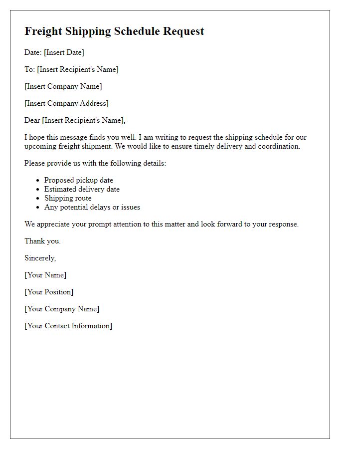 Letter template of freight shipping schedule request