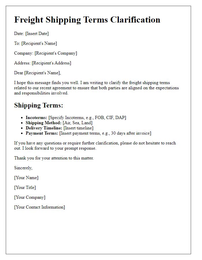 Letter template of freight shipping terms clarification