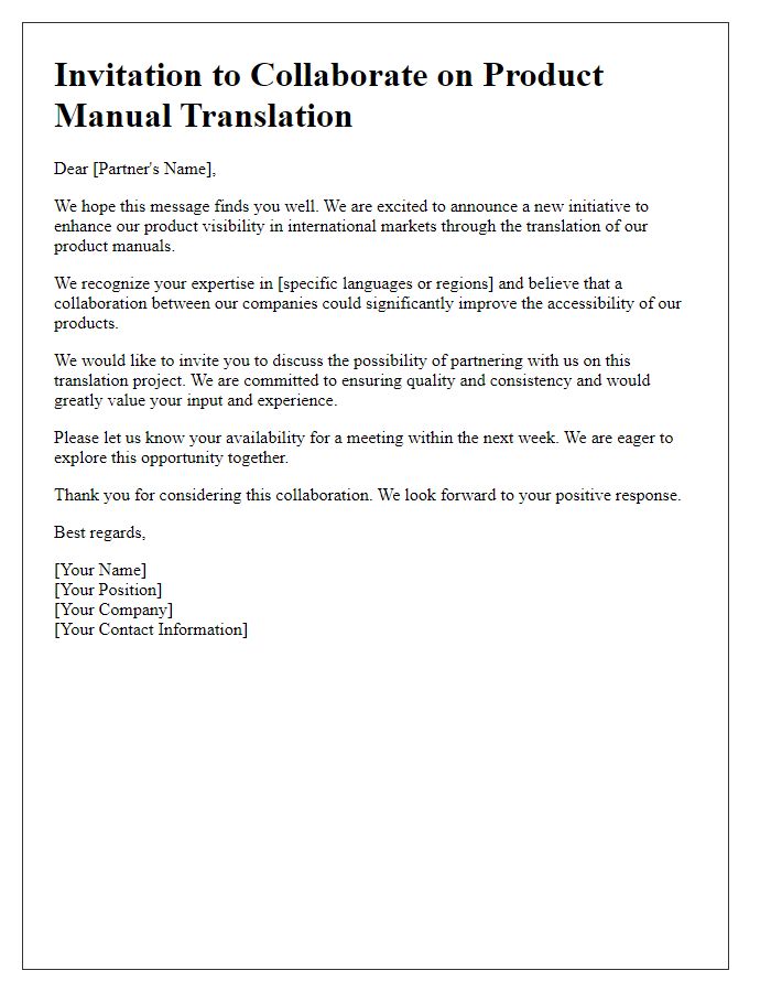 Letter template of product manual translation collaboration invitation for partners.