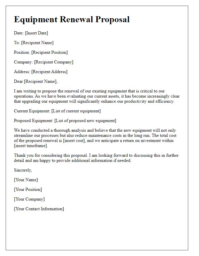 Letter template of equipment renewal proposal