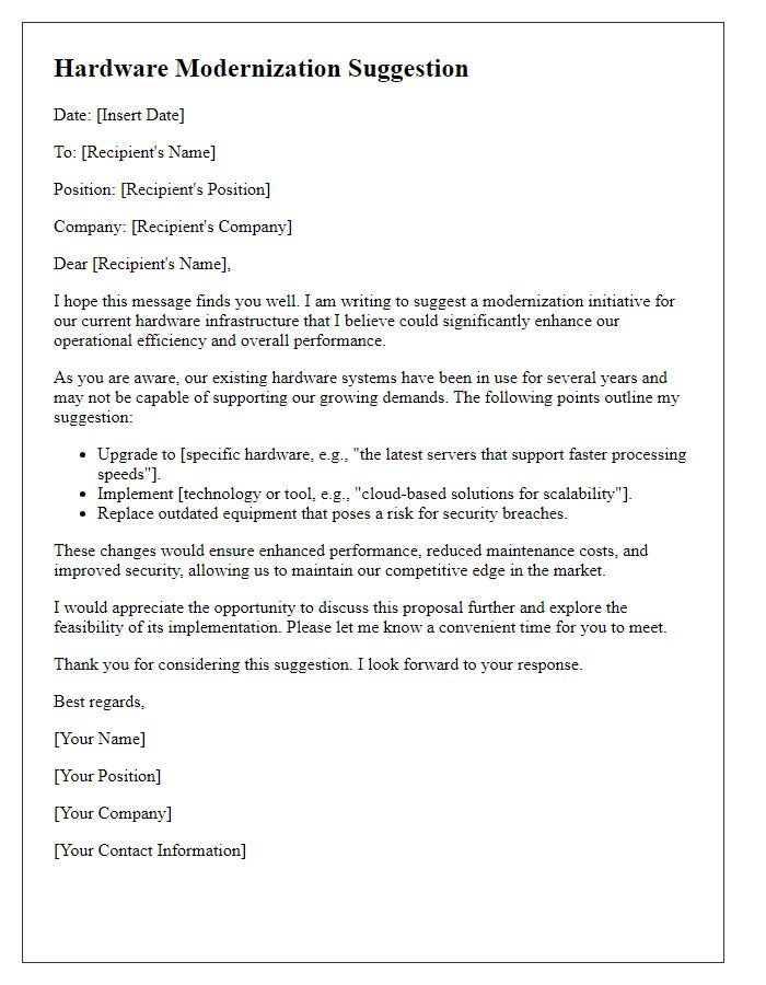 Letter template of hardware modernization suggestion