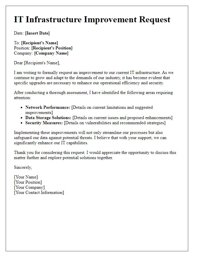 Letter template of IT infrastructure improvement request