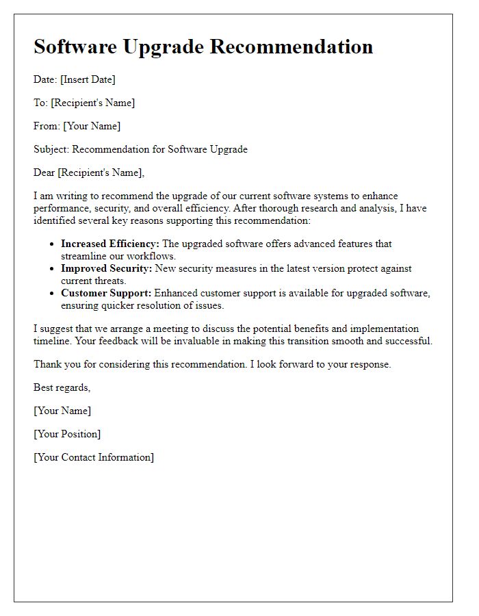 Letter template of software upgrade recommendation