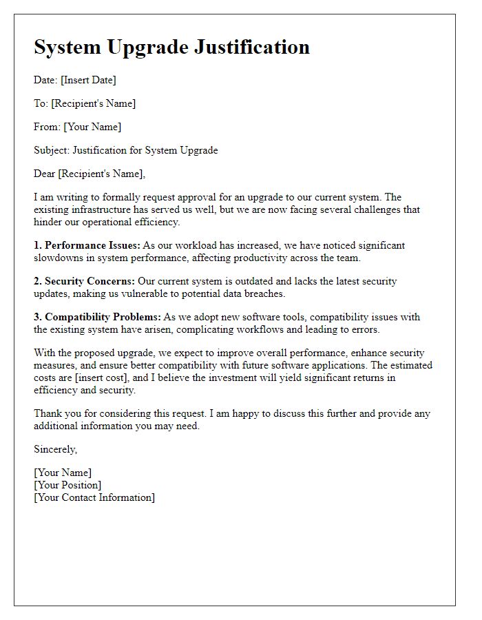 Letter template of system upgrade justification