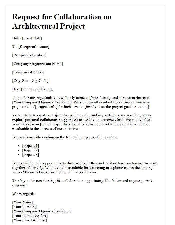 Letter template of architectural project collaboration request