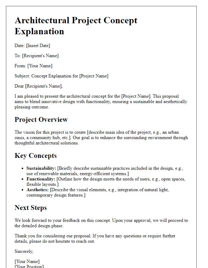 Letter template of architectural project concept explanation