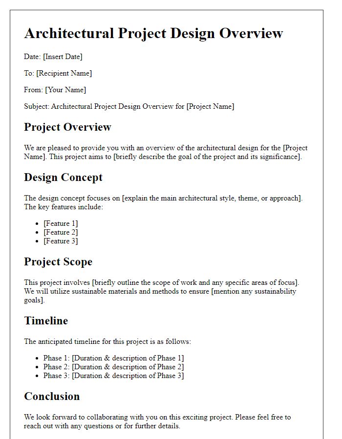 Letter template of architectural project design overview