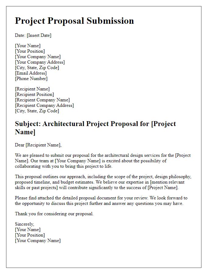 Letter template of architectural project proposal submission