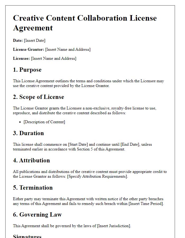 Letter template of Creative Content Collaboration License