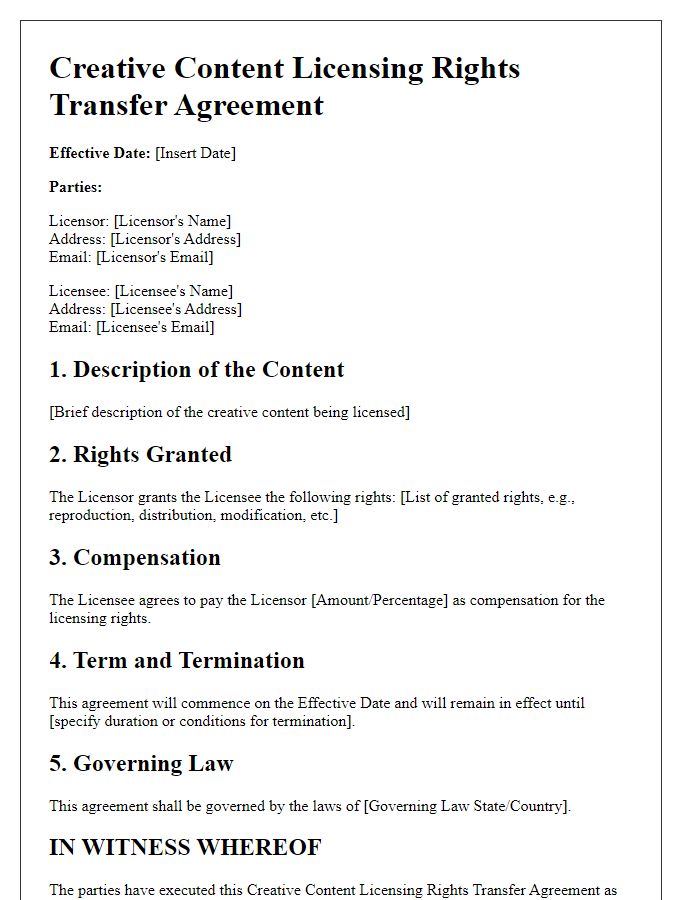 Letter template of Creative Content Licensing Rights Transfer