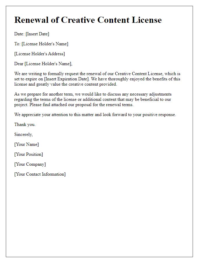 Letter template of Renewal for Creative Content License