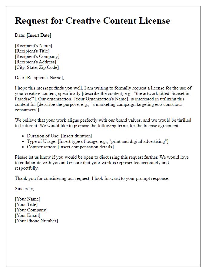 Letter template of Request for Creative Content License