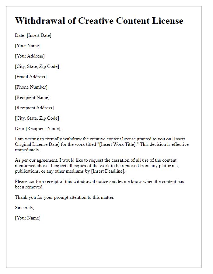 Letter template of Withdrawal of Creative Content License