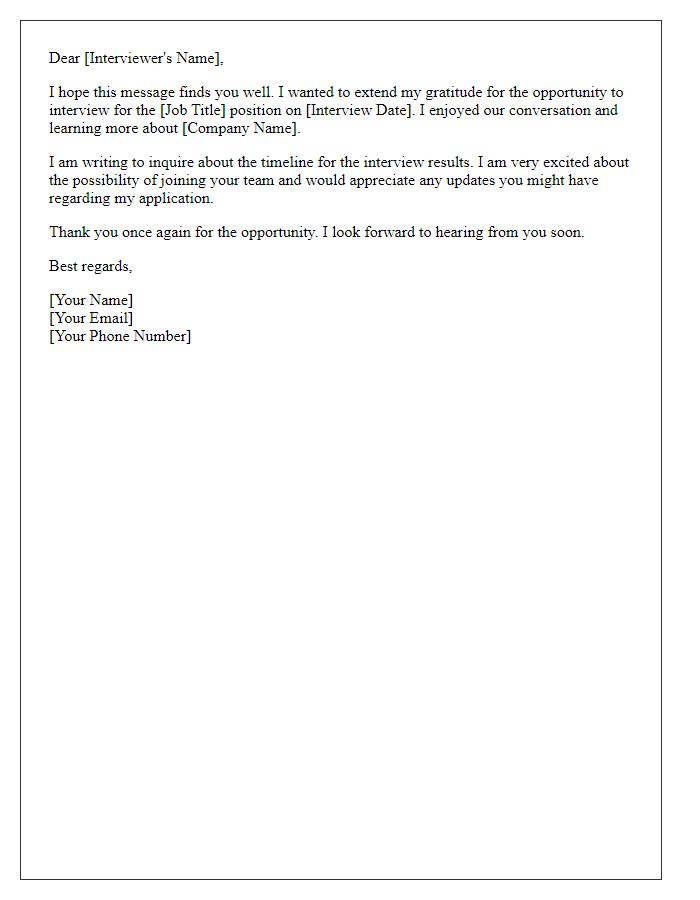Letter template of asking about the timeline for interview results