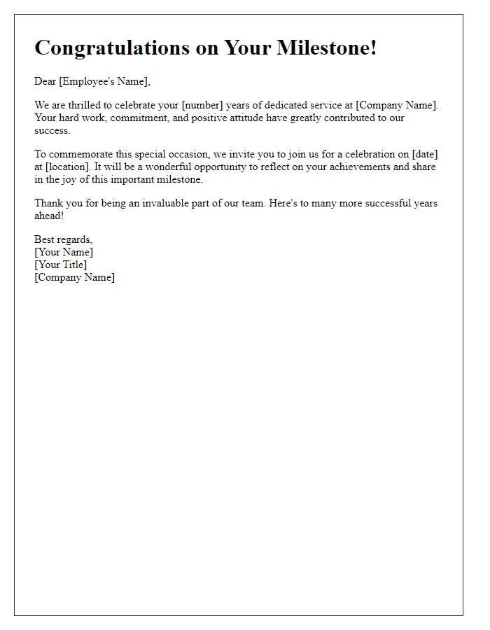 Letter template of Celebratory Message for Employee Milestone Event