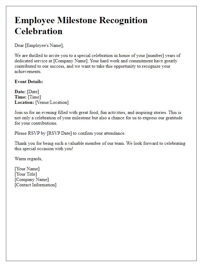 Letter template of Employee Milestone Recognition Celebration