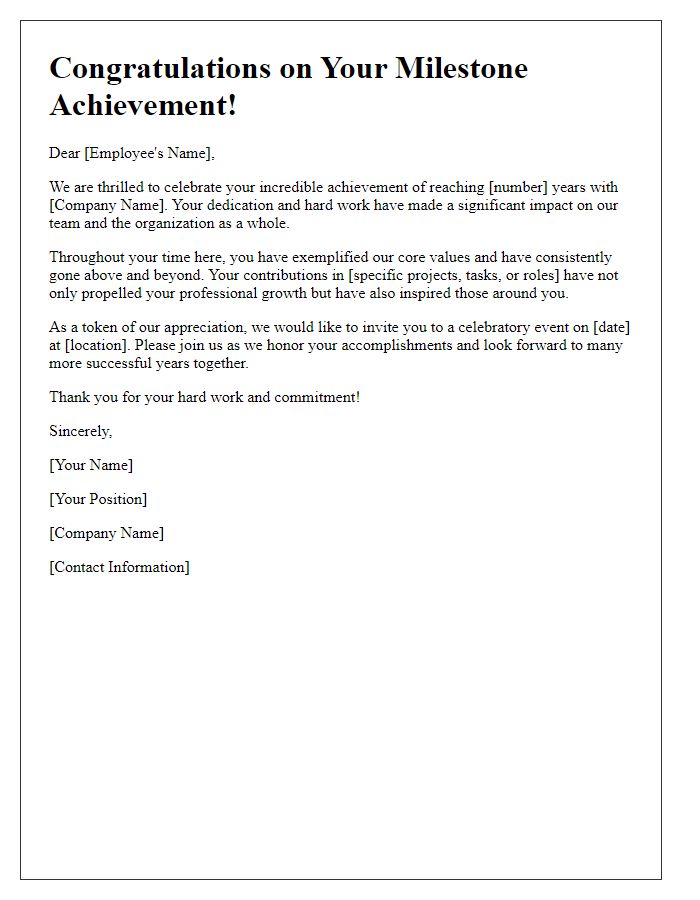 Letter template of Saluting Employee Milestone Accomplishments