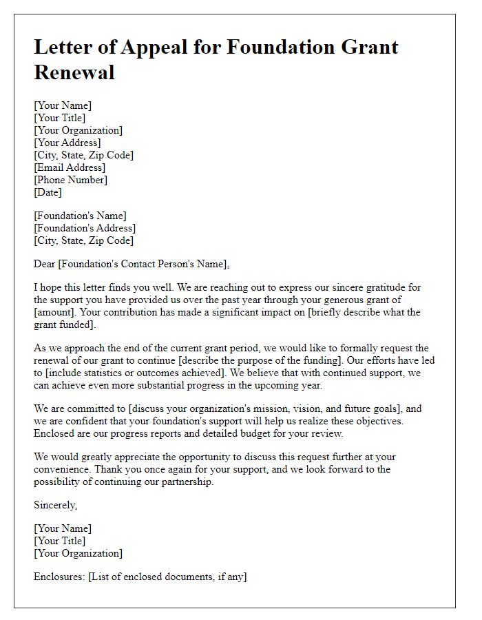 Letter template of appeal for foundation grant renewal