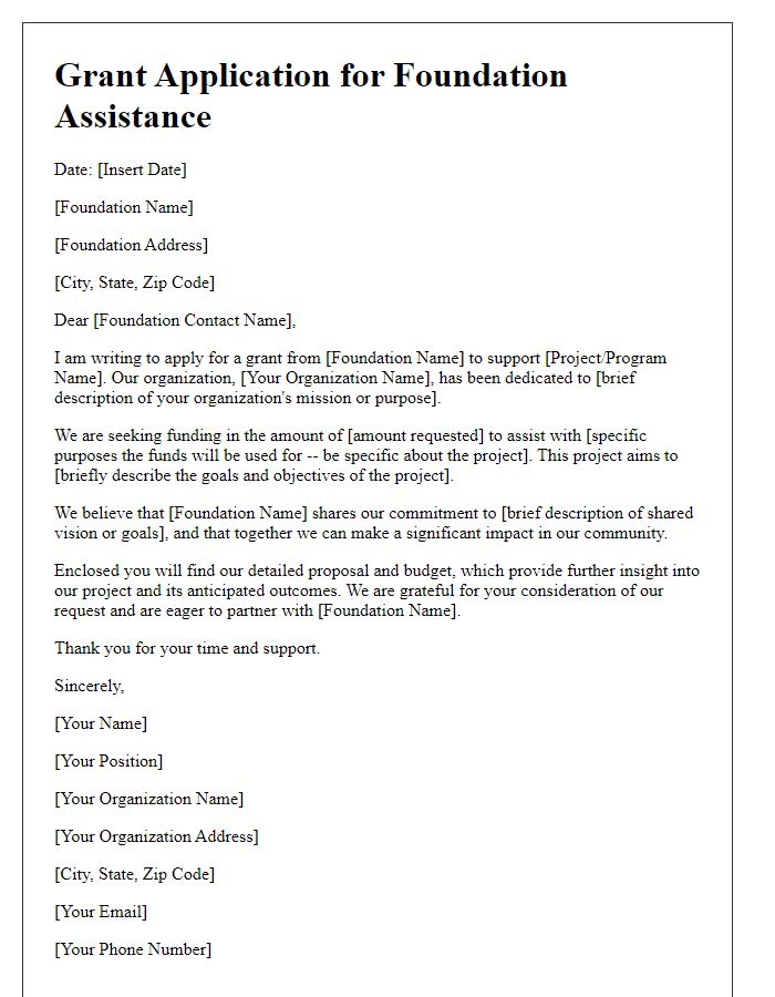 Letter template of application for foundation grant assistance