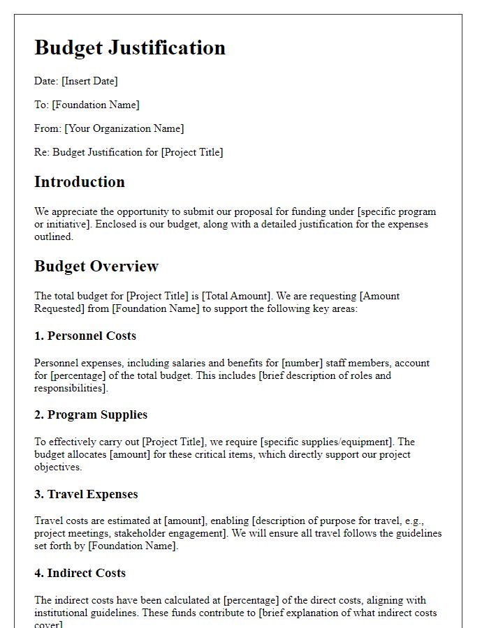 Letter template of budget justification for foundation grant application