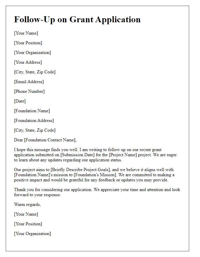 Letter template of follow-up for foundation grant application