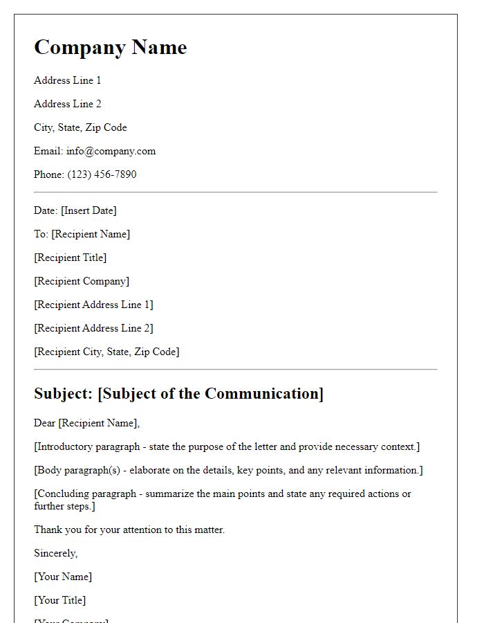 Letter template of corporate communication