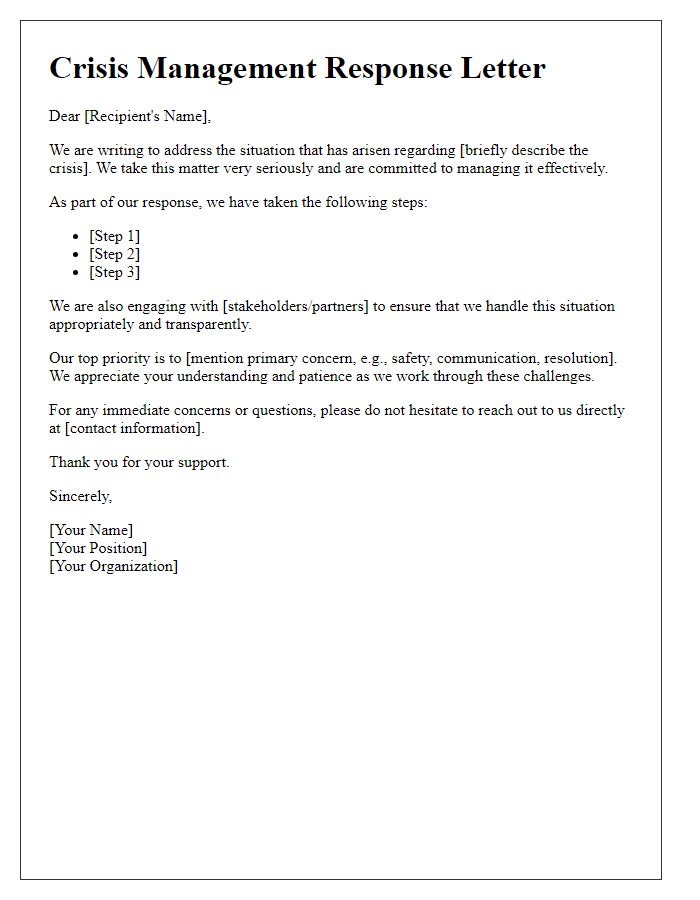 Letter template of crisis management response