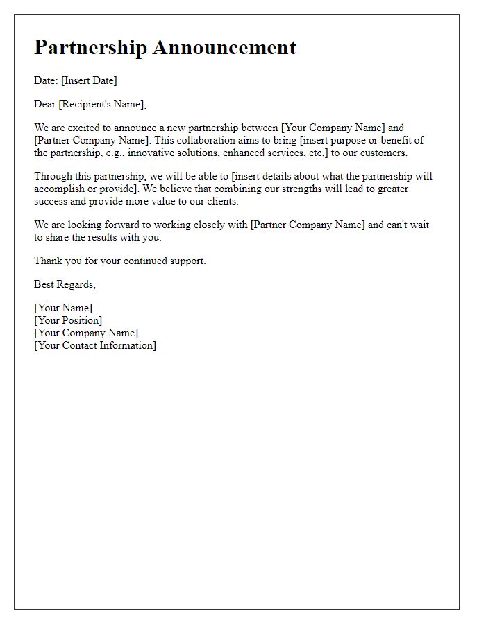 Letter template of partnership announcement