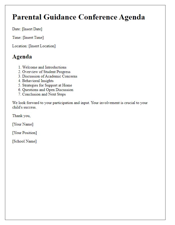 Letter template of agenda for parental guidance conference