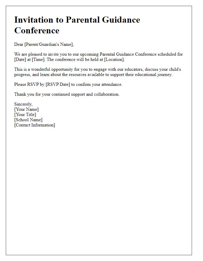 Letter template of invitation for parental guidance conference