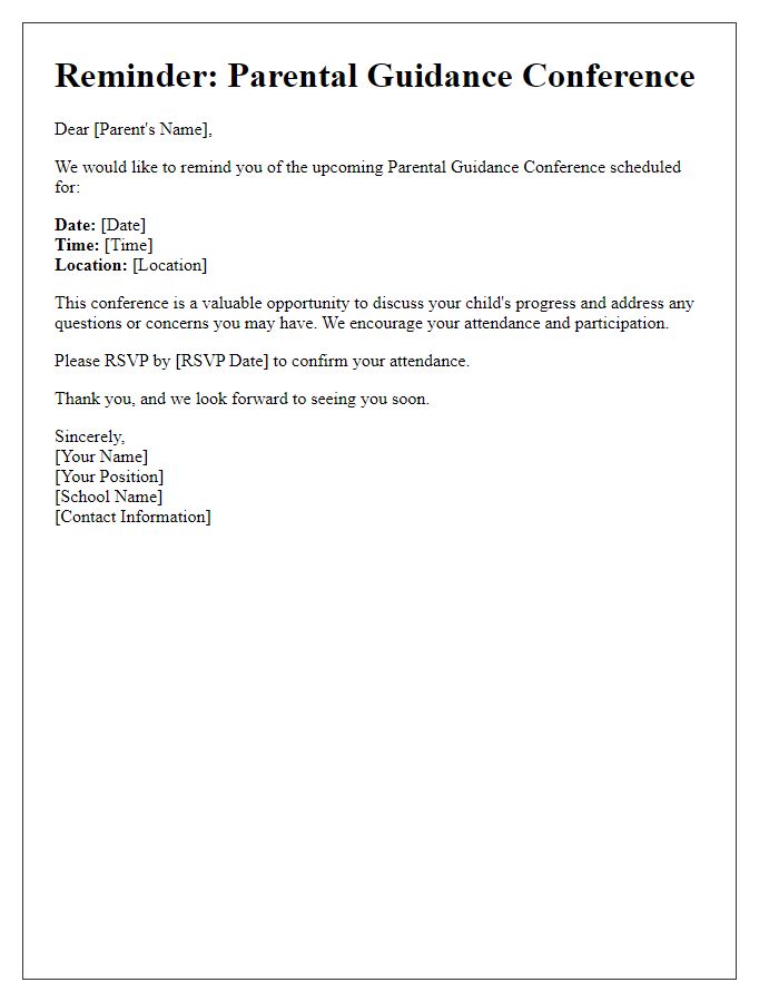 Letter template of reminders for parental guidance conference