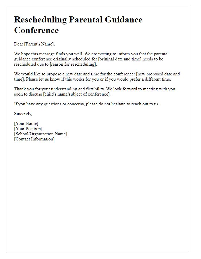 Letter template of rescheduling parental guidance conference