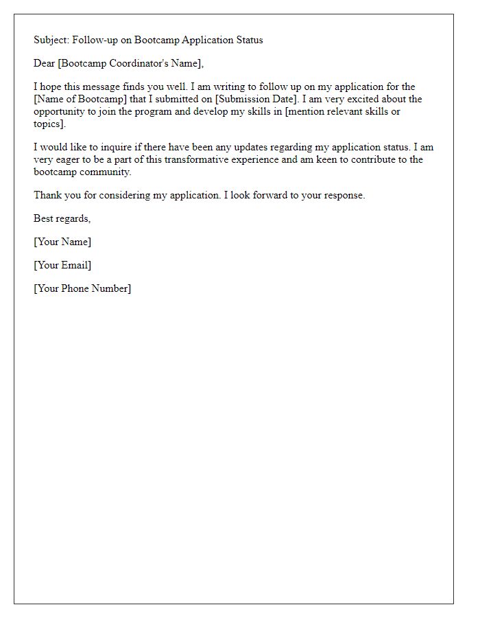 Letter template of follow-up on bootcamp application status