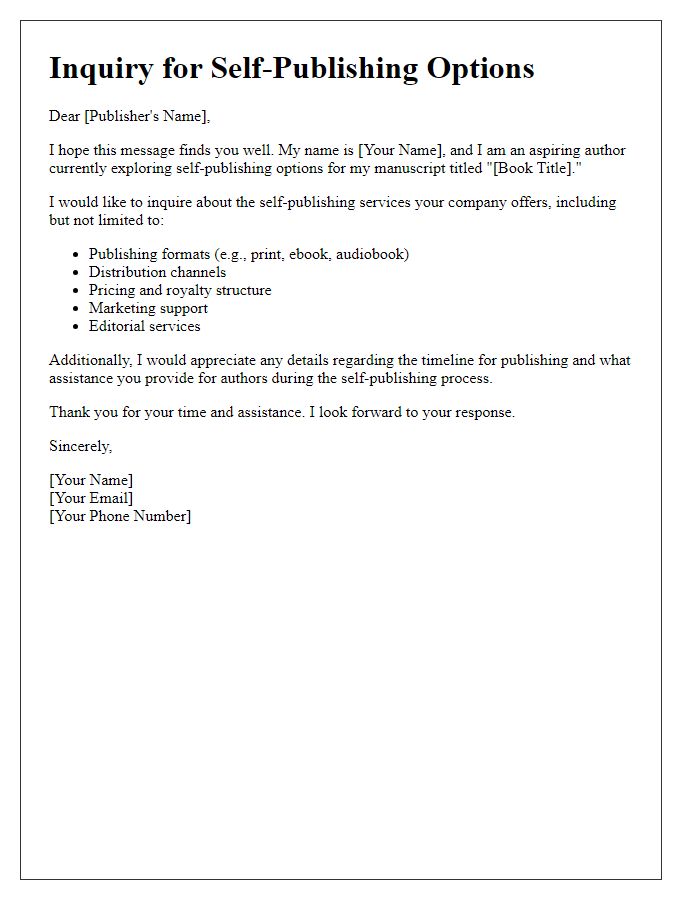 Letter template of inquiry for self-publishing options