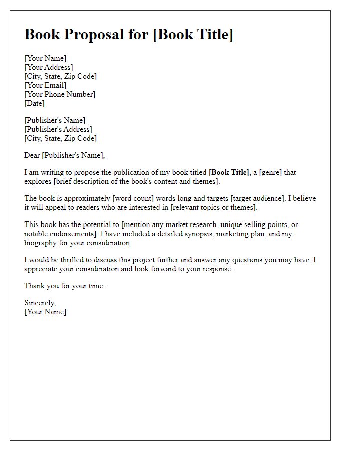 Letter template of proposal for publishing my book