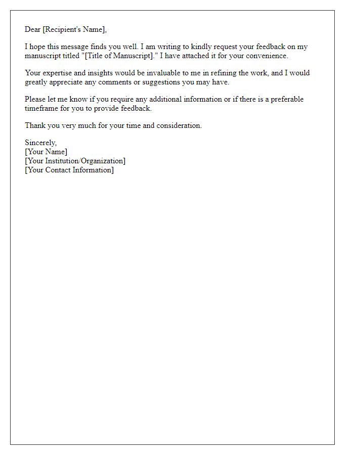 Letter template of request for feedback on manuscript