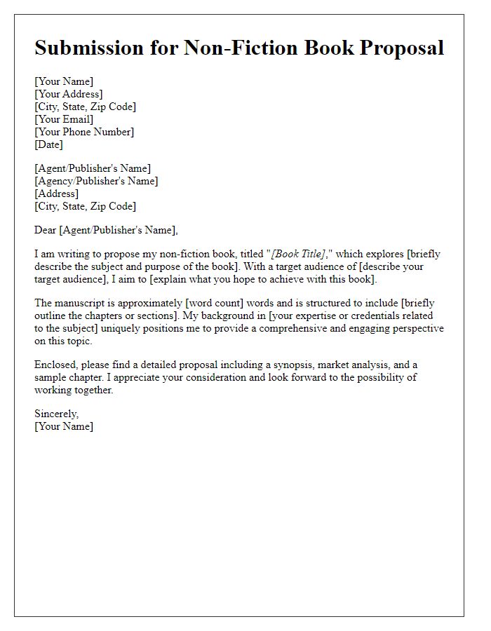 Letter template of submission for non-fiction book proposal