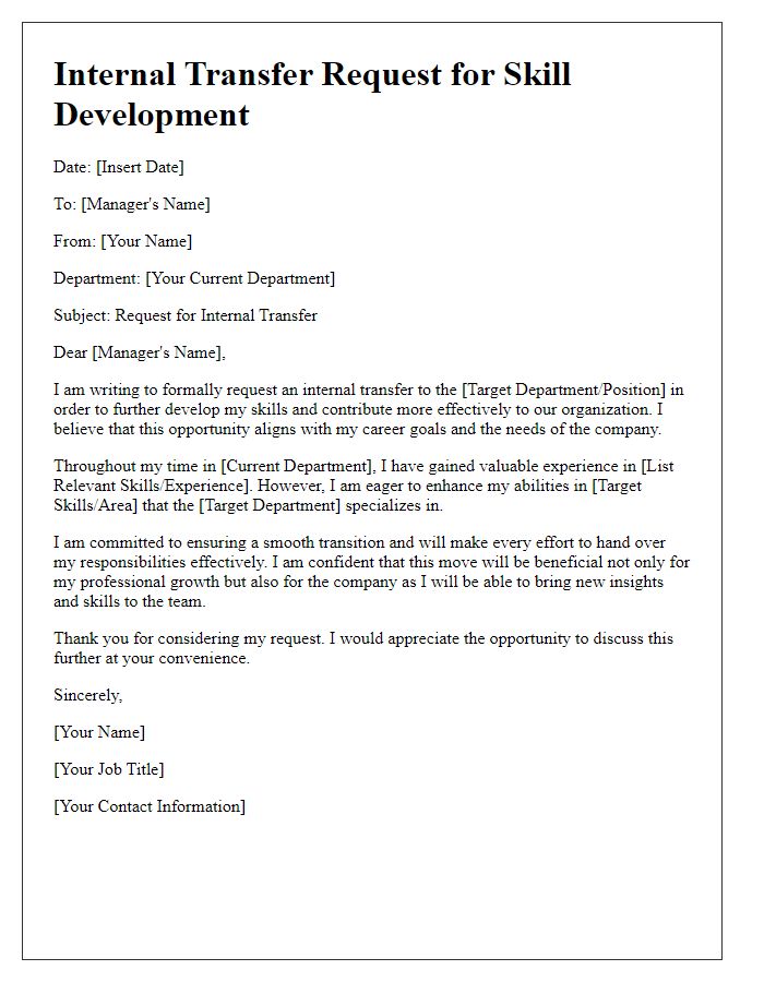 Letter template of internal transfer request for skill development