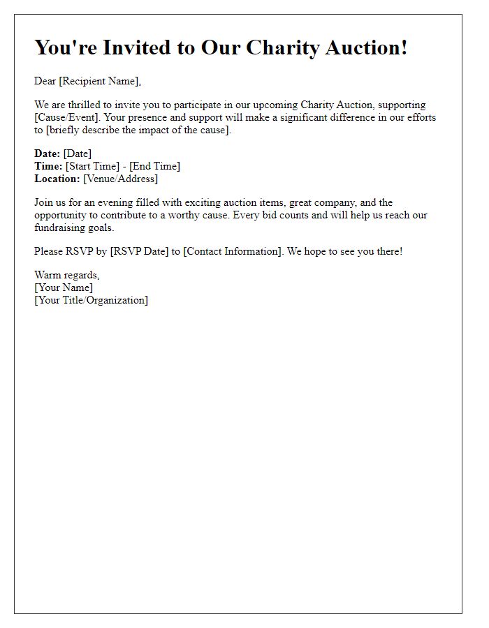 Letter template of invitation for charity auction participation