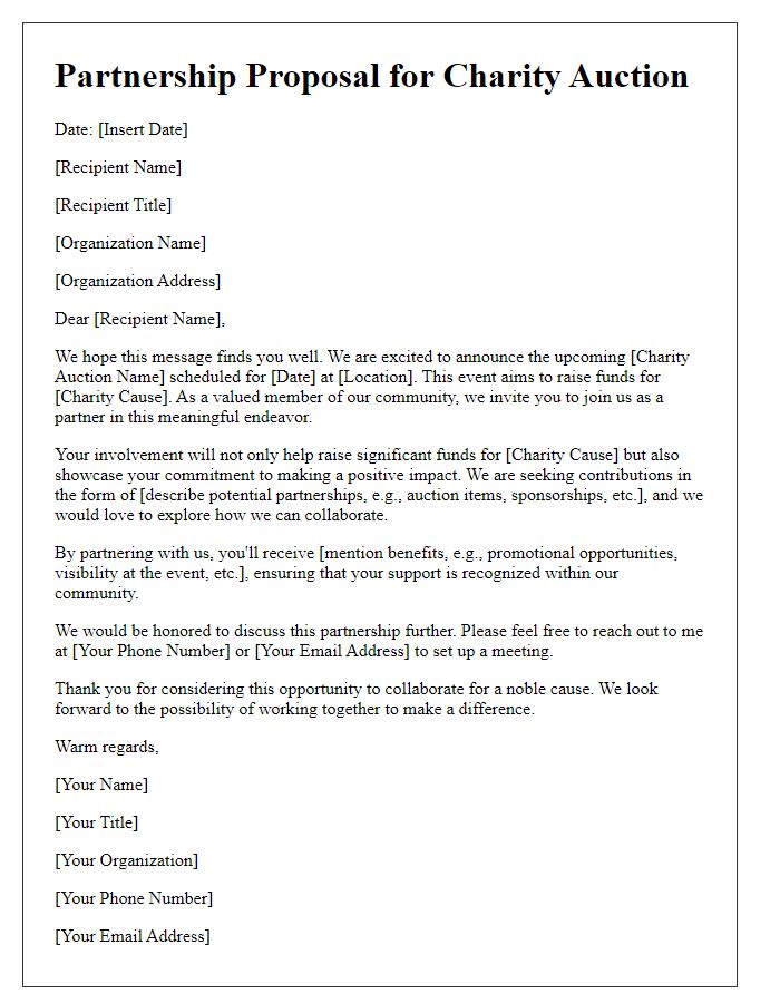 Letter template of partnership proposal for charity auction