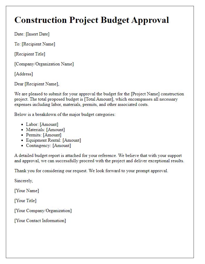 Letter template of construction project budget approval