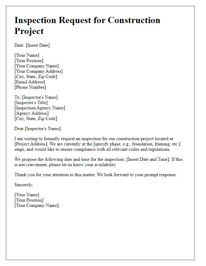 Letter template of construction project inspection request