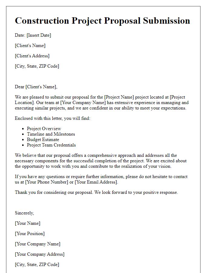 Letter template of construction project proposal submission