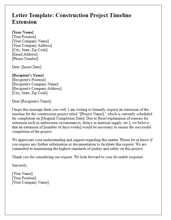 Letter template of construction project timeline extension