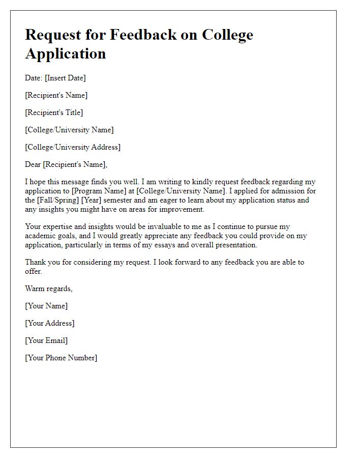 Letter template of request for feedback on college application